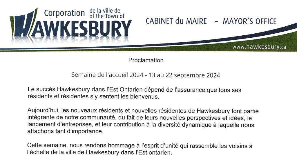 La Semaine de l'Accueil à Hawkesbury : Un vibrant appel à l'unité et à l'inclusion de la part du Maire Lefebvre